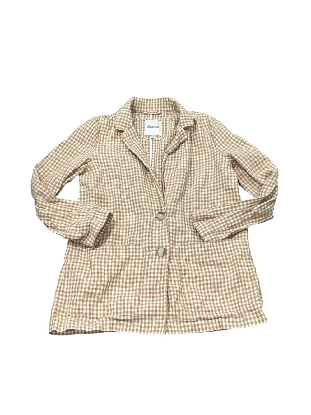 Madewell Linen Blazer Jacket Women's Size S Small Tan Gingham - Picture 1 of 4
